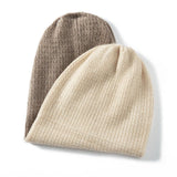 Pure Cashmere Waffle Knit Beanie Hat Double - Layered Winter Hat Beige + Taupe M