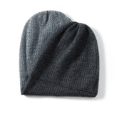 Pure Cashmere Waffle Knit Beanie Hat Double - Layered Winter Hat Gray + Light Gray M