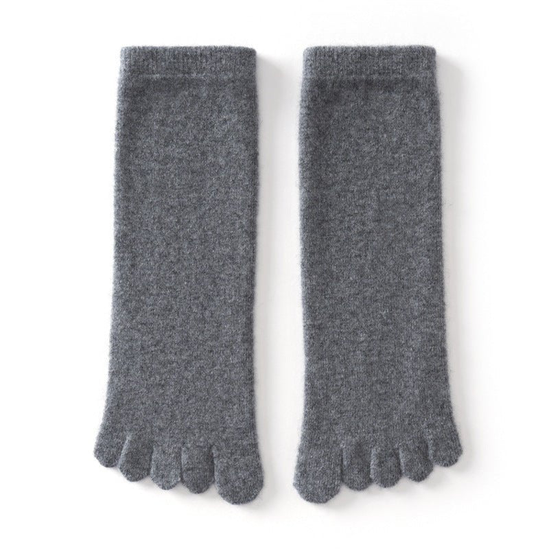 Adult Cashmere Five-Toe Socks Warm Knit Cashmere Socks for Men and Women Dark Gray M