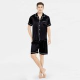 Affordable Men's Short Silk Pajamas Set Basic Men Silk Sleepwear Black XS
