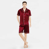 Affordable Men's Short Silk Pajamas Set Basic Men Silk Sleepwear Claret XS