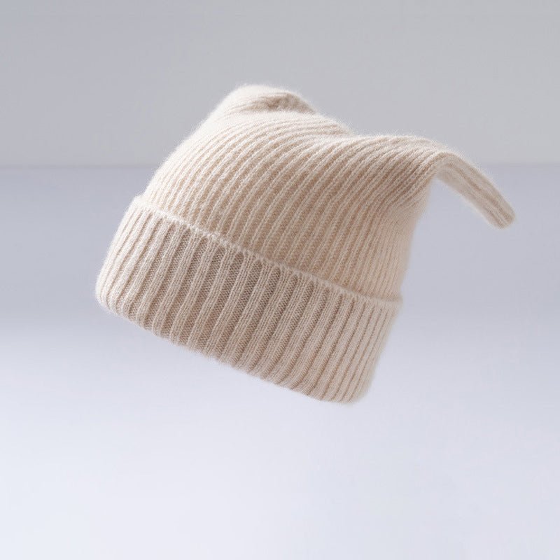 Baby Ribbed Cashmere Beanie with Playful Ears Cashmere Hats For Kids Beige S