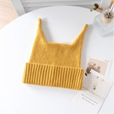 Baby Ribbed Cashmere Beanie with Playful Ears Cashmere Hats For Kids Yellow S