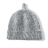 Baby Ribbed Cashmere Beanie With Top Knot Cashmere Hats For Kids Gray S