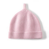 Baby Ribbed Cashmere Beanie With Top Knot Cashmere Hats For Kids Pink S