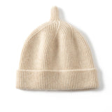 Baby Ribbed Cashmere Beanie With Top Knot Cashmere Hats For Kids Beige S