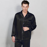 Men's Long Luxury Mulberry Silk Pyjamas Pure Silk Sleepwear Black XS