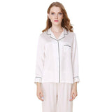 Silk Pajamas Long Mulberry Silk Two - piece Silk Pyjamas Set White XS