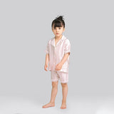 Kids Striped Silk Pajama Set Boys and Girls Silk Pyjamas Shorts Set Pink XS