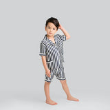 Kids Striped Silk Pajama Set Boys and Girls Silk Pyjamas Shorts Set Black XS