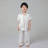 Boys Silk Pajamas Set Two Piece Short Kids Silk Sleepwear Silver Gray XS