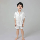 Boys Silk Pajama Sets Short Two Piece Kids Silk Sleepwear Silver Gray XS