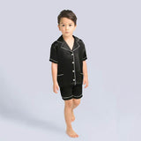 Boys Silk Pajama Sets Short Two Piece Kids Silk Sleepwear Black XS