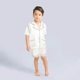 Boys Silk Pajama Sets Short Two Piece Kids Silk Sleepwear White XS