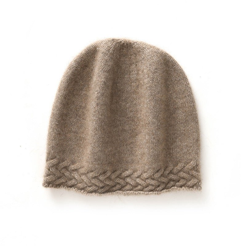 Braided Edge Pure Cashmere Beanie Hat Cashmere Winter Hat Taupe M
