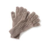 Cable Knit Pure Cashmere Touchscreen Gloves Cashmere Winter Mitts Taupe M