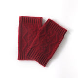 Cable Ribbed Cashmere Hand Warmers Cashmere Fingerless Gloves Mitts Claret M