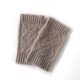 Cable Ribbed Cashmere Hand Warmers Cashmere Fingerless Gloves Mitts Taupe M