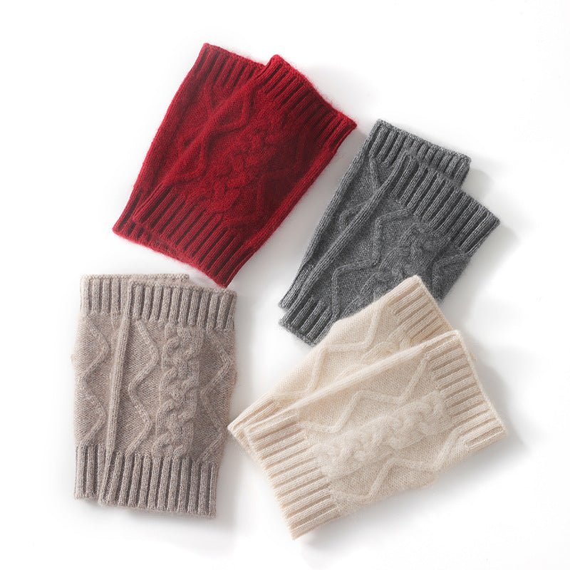 Cable Ribbed Cashmere Hand Warmers Cashmere Fingerless Gloves Mitts Claret M