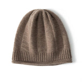 Pure Cashmere Ribbed Diamond Knit Beanie With Geometric Pattern Taupe M