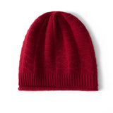 Pure Cashmere Ribbed Diamond Knit Beanie With Geometric Pattern Claret M