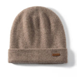 Ribbed Cashmere Beanie Double - layer Thickened Winter Cashmere Hats Taupe M