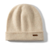 Ribbed Cashmere Beanie Double - layer Thickened Winter Cashmere Hats Beige M