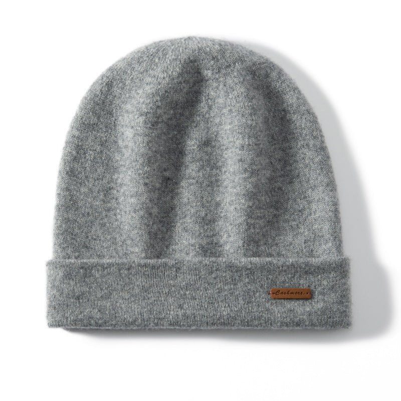 Ribbed Cashmere Beanie Double - layer Thickened Winter Cashmere Hats Gray M