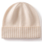 Cashmere Beanie Ribbed Cuff Winter Pure Cashmere Knit Cap Cashmere Hat Beige M