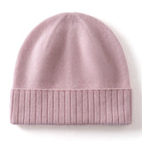 Cashmere Beanie Ribbed Cuff Winter Pure Cashmere Knit Cap Cashmere Hat Pink M