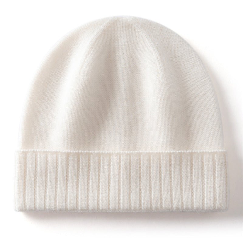 Cashmere Beanie Ribbed Cuff Winter Pure Cashmere Knit Cap Cashmere Hat Ivory M