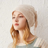 Cashmere Beanie Ribbed Edge With Drawstring Ribbed Edg Ivory M