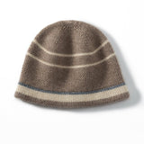 Cashmere Beanie Stripe Cashmere Winter Hat Unisex 100% Cashmere Cap Taupe M