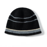 Cashmere Beanie Stripe Cashmere Winter Hat Unisex 100% Cashmere Cap Black M