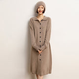 Cashmere Button Down Cardigan Dress Long Cashmere Sweater Dress Taupe One size fits most