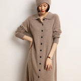 Cashmere Button Down Cardigan Dress Long Cashmere Sweater Dress Taupe One size fits most
