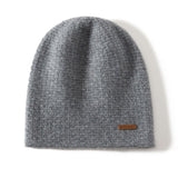 Unisex Cashmere Chunky Knit Beanie Knit Hat With Subtle Woven Gray M
