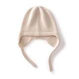 Cashmere Earflap Beanie Pure Cashmere Bonnet Cap Cashmere Winter Hat with Strings Beige M