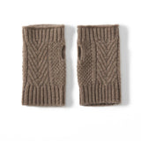 Cashmere Gloves Cable Knit Fingerless Mittens Half Finger Fleece Lined Taupe M