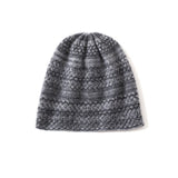 Unisex Cashmere Knitted Beanie Hat With Textured Pattern Handcrafted M Gray