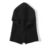 Cashmere Knit Hooded Scarf Cashmere Balaclava Cashmere Hood with Neck Cover Black M