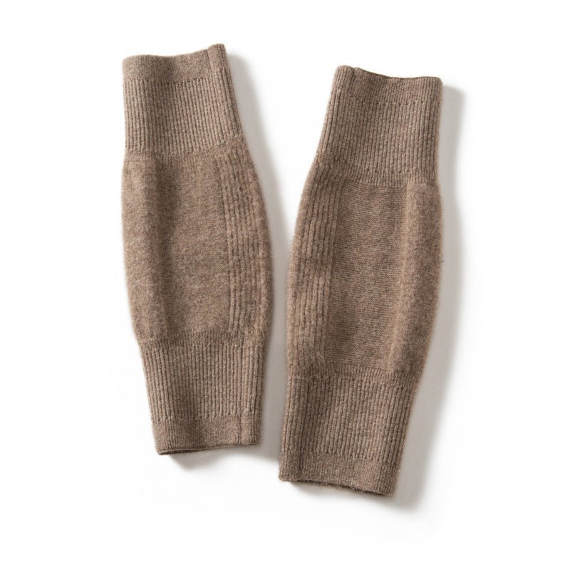 Cashmere Knit Leg Warmers Ribbed Cuff Cashmere Knee Pads Taupe M