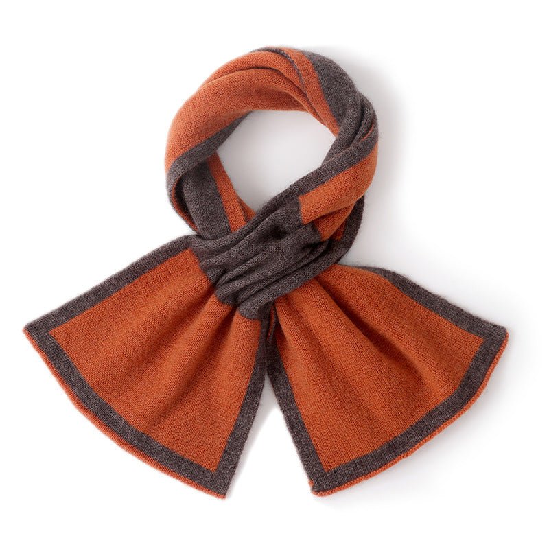 Cashmere Knot Scarf with Contrast Trim Double - Tone Cashmere Neck Wrap Orange M