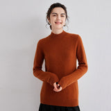 Cashmere Mock Neck Sweater Women Cashmere Pullover Brown XS