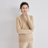 Cashmere Mock Neck Sweater Women Cashmere Pullover Beige XS