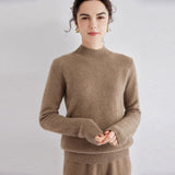 Cashmere Mock Neck Sweater Women Cashmere Pullover Taupe XS
