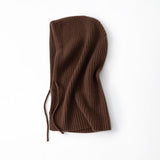 Cashmere Ribbed Knit Hood Adjustable Drawstring Cashmere Balaclava Coffee M