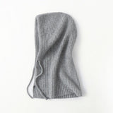 Cashmere Ribbed Knit Hood Adjustable Drawstring Cashmere Balaclava Gray M
