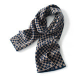 Unisex Checkered Cashmere Scarf Long Cashmere Knitted Scarves Blue L