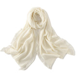 Cashmere Scarf With Fringed Edges Long Cashmere Shawl With Tassel Ivory M